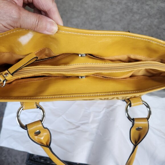 Giani Bernini NEW Gold Logo Tote Bag Faux Leather & Fabric Shoulder Purse NWOT - Picture 8 of 14